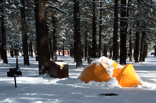 Snow tent camping in Mammoth Lakes, California